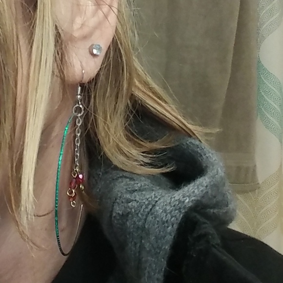 hand crafted distressed hoop dangle earrings - Picture 4 of 9